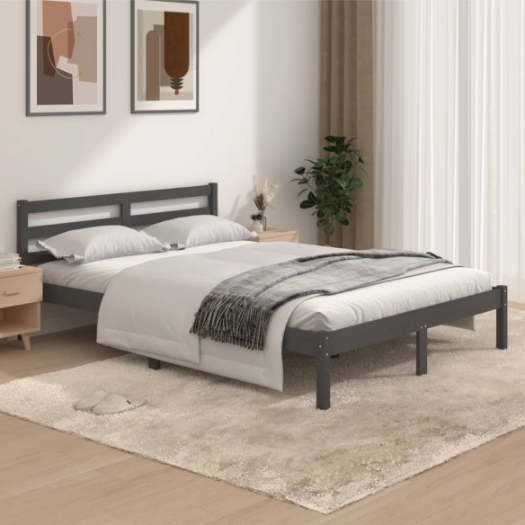 Lit Bois de pin massif 135x190 cm Gris double