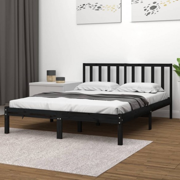 Lit Noir Bois de pin massif 120x190 cm Petit Double