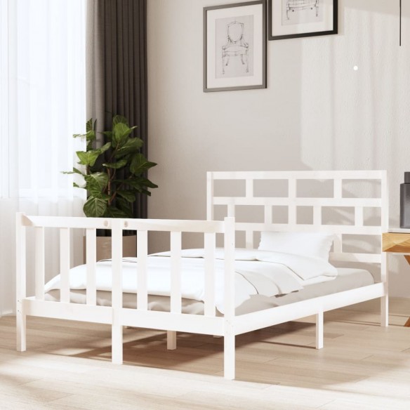 Lit Blanc Bois de pin massif 120x190 cm Petit Double