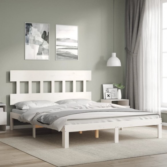 Lit avec tête de lit blanc King Size bois massif