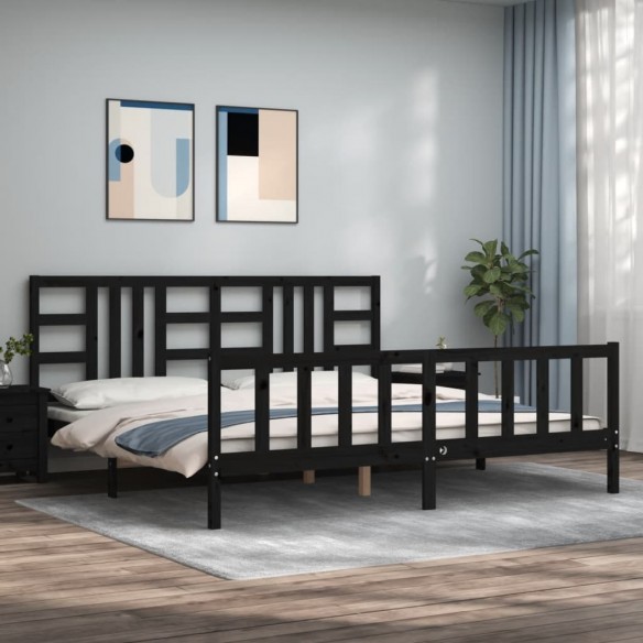 Lit avec tête de lit noir 200x200 cm bois massif