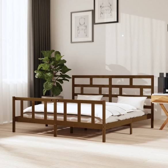 Lit Marron miel Bois de pin massif 200x200 cm