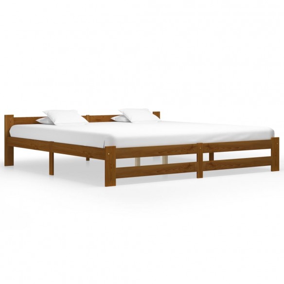Lit Marron miel Bois de pin massif 200x200 cm