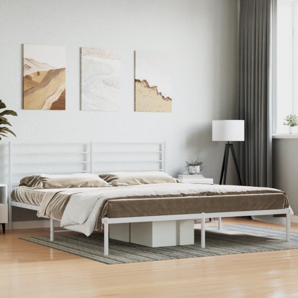 Lit métal avec tête de lit blanc 193x203 cm