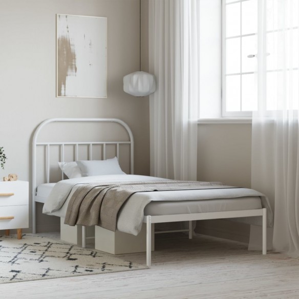 Lit métal avec tête de lit blanc 107x203 cm