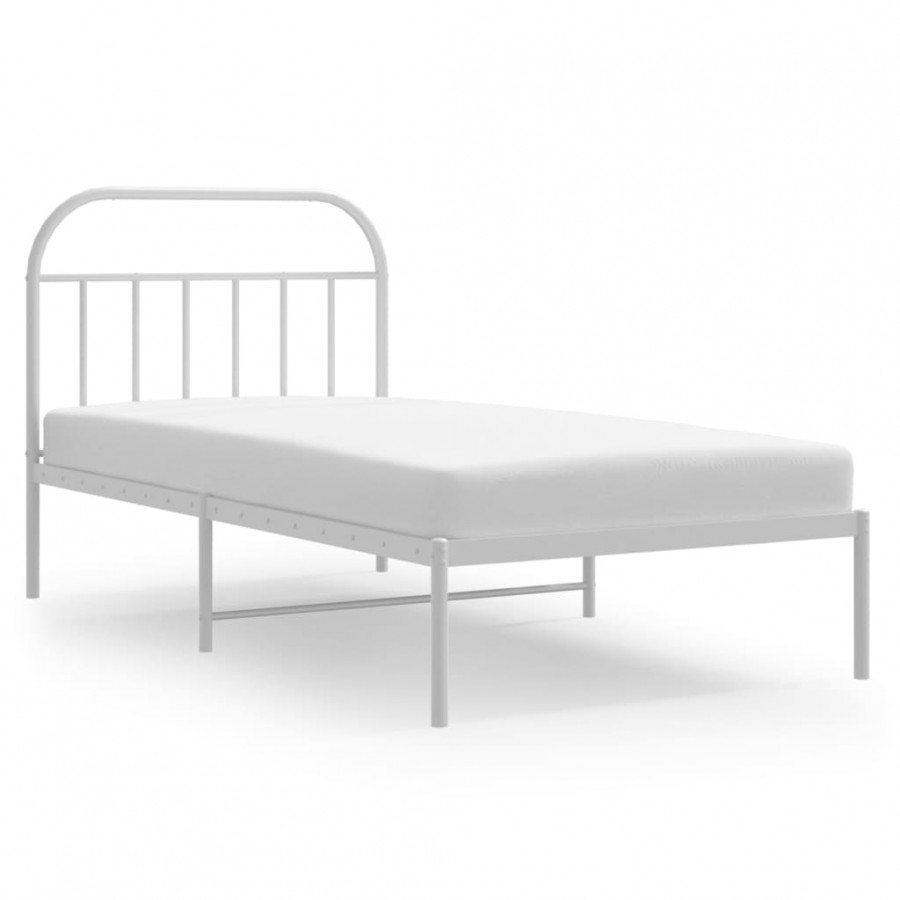 Lit métal avec tête de lit blanc 107x203 cm