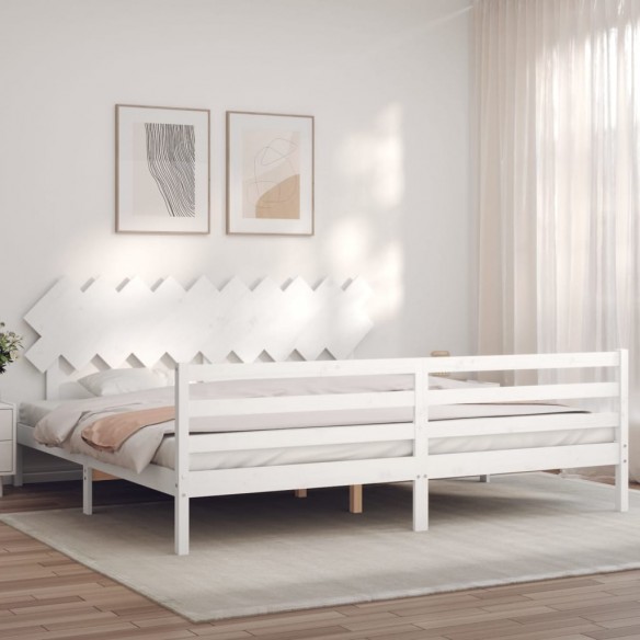 Lit avec tête de lit blanc 200x200 cm bois massif