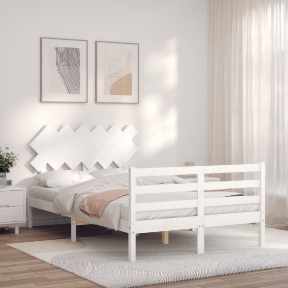 Lit avec tête de lit blanc 120x200 cm bois massif