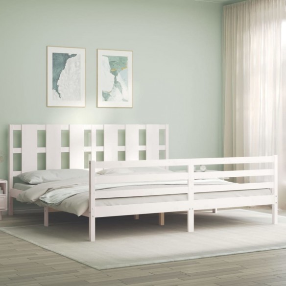 Lit avec tête de lit blanc 200x200 cm bois massif
