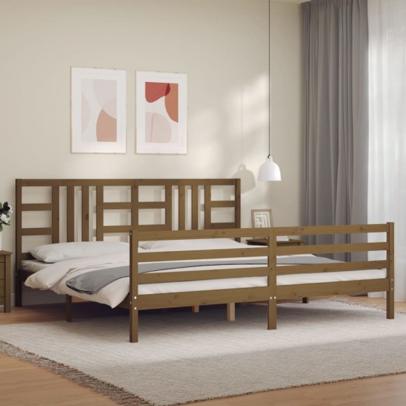 Lit avec tête de lit marron miel 200x200cm bois massif