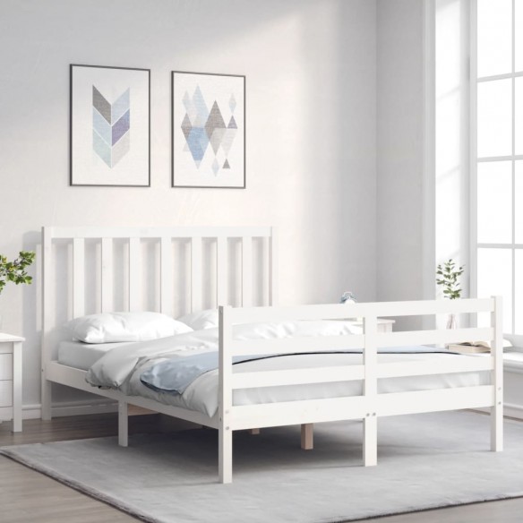 Lit avec tête de lit blanc 120x200 cm bois massif
