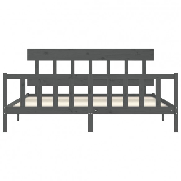 Lit avec tête de lit gris 200x200 cm bois massif