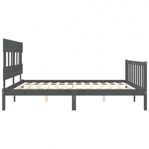 Lit avec tête de lit gris 200x200 cm bois massif