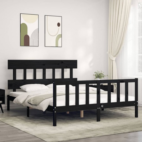 Lit avec tête de lit noir King Size bois massif