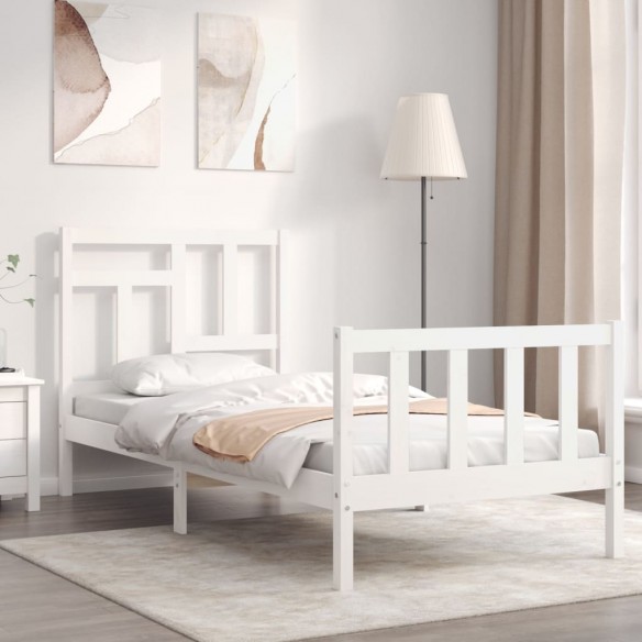Lit avec tête de lit blanc 90x200 cm bois massif