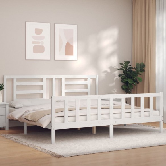 Lit avec tête de lit blanc 200x200 cm bois massif