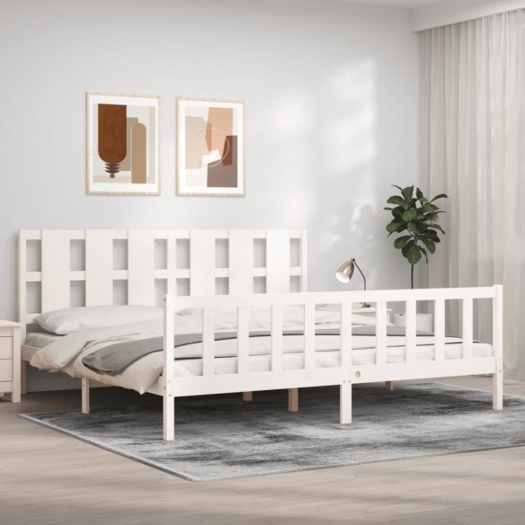Lit avec tête de lit blanc 200x200 cm bois massif