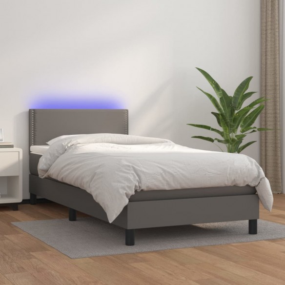 Lit et matelas LED Gris 80x200cm Similicuir