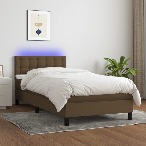 Lit et matelas et LED Marron foncé 80x200cm