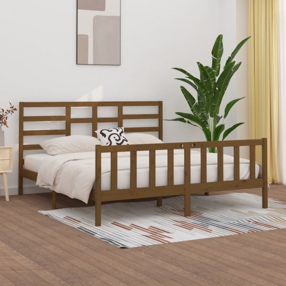 Lit Marron miel Bois de pin massif 200x200 cm