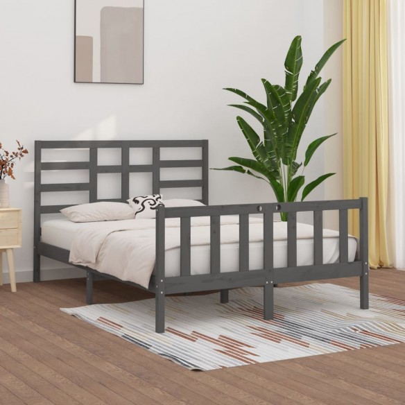 Lit Gris Bois massif 150x200 cm Très grand