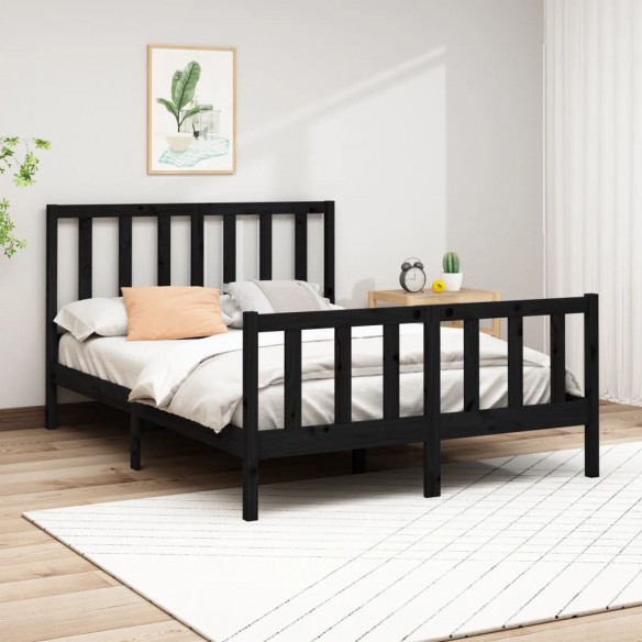 Lit Noir Bois de pin massif 140x190 cm