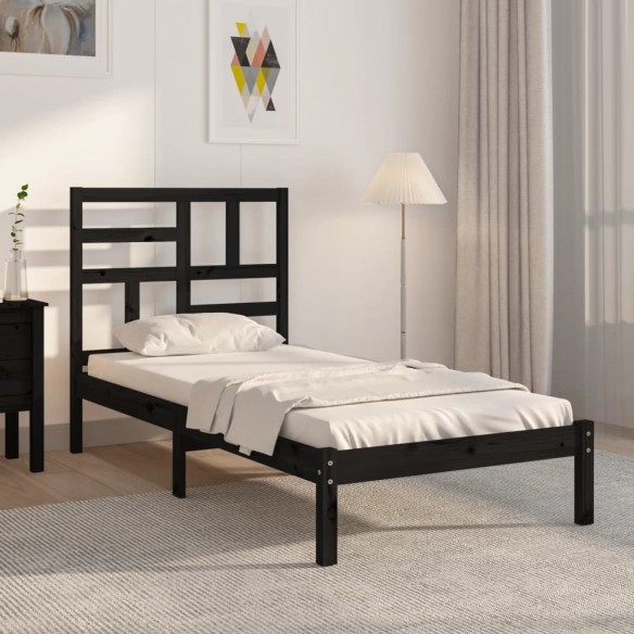 Lit Noir Bois massif 75x190 cm Petit simple