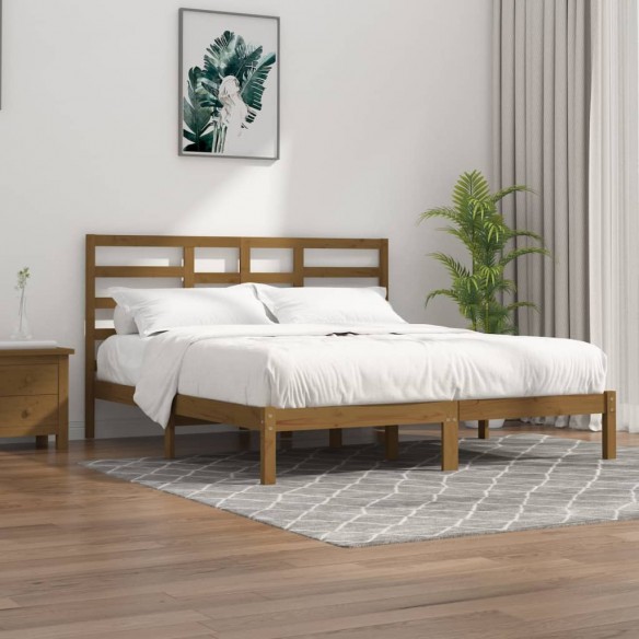 Lit Marron miel Bois massif 200x200 cm