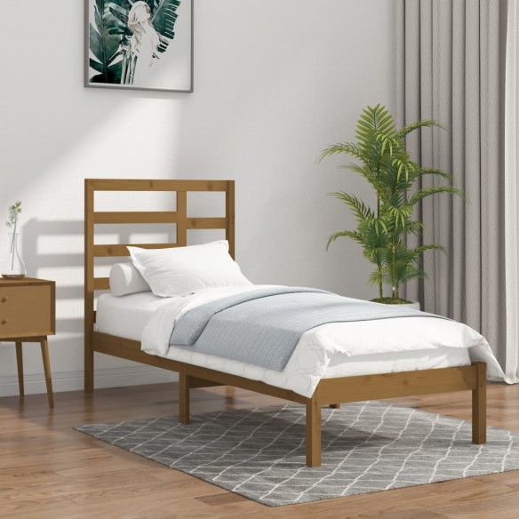 Lit Marron miel Bois massif 100x200 cm