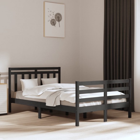 Lit Gris Bois massif 135x190 cm Double