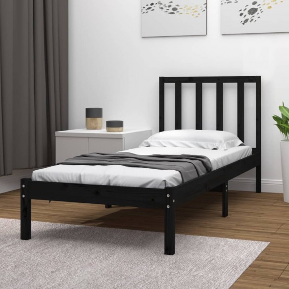 Lit Noir Bois de pin massif 75x190 cm Petit simple