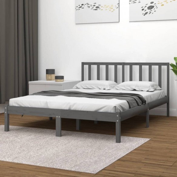 Lit Gris Bois de pin massif 200x200 cm