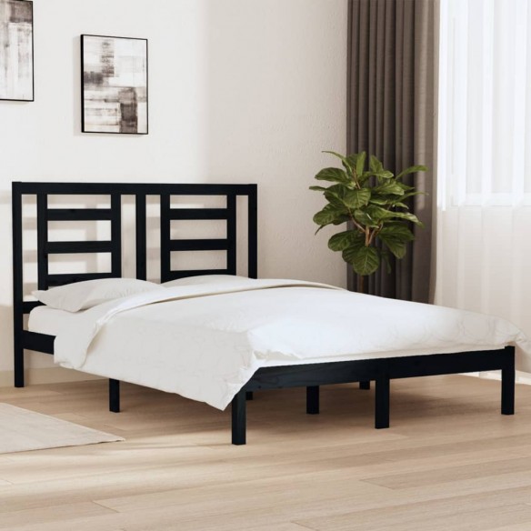 Lit Noir Bois de pin massif 140x190 cm