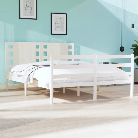 Lit Blanc Bois de pin massif 120x190 cm Petit Double