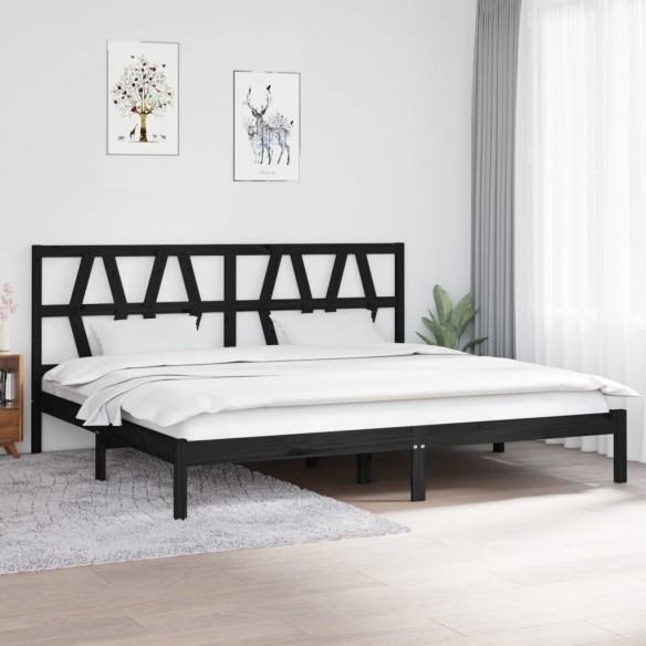 Lit Noir Bois de pin massif 200x200 cm