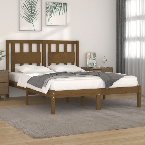 Lit Marron miel Bois de pin massif 200x200 cm