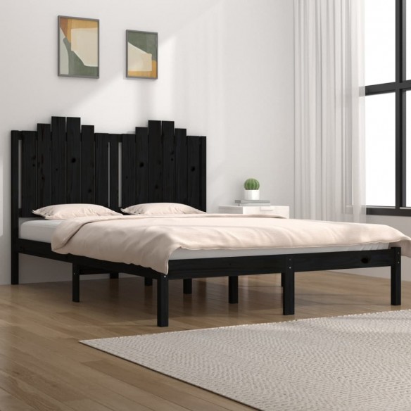 Lit Noir Bois de pin massif 140x190 cm