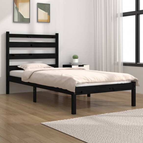 Lit Noir Bois de pin massif 75x190 cm Petit simple