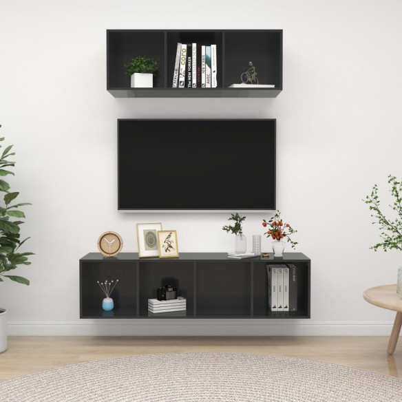 Ensemble de meuble TV 2 pcs Gris brillant Aggloméré