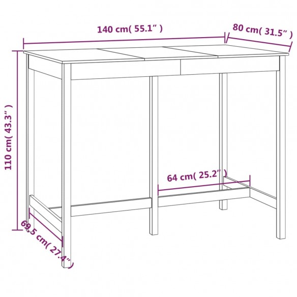 Table de bar Blanc 140x80x110 cm Bois massif de pin Table de bar Blanc 140x80x110 cm Bois massif de pin