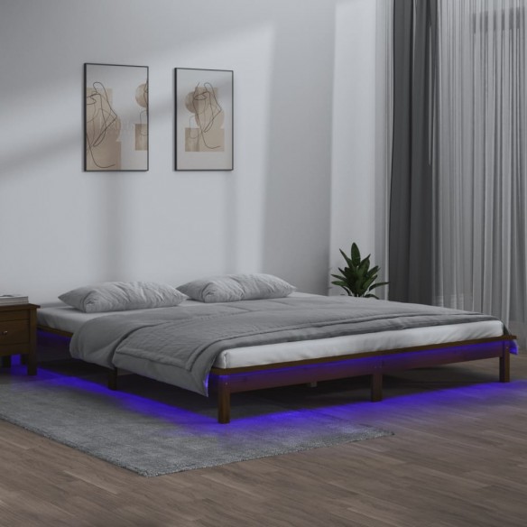 Lit LED marron miel 120x190cm petit double bois massif