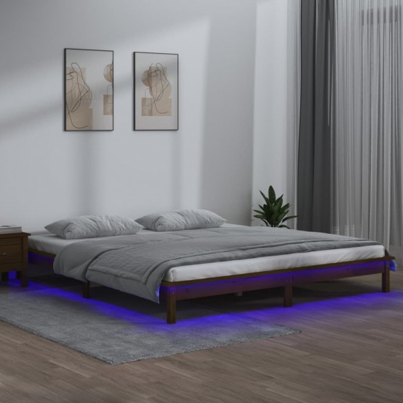 Lit à LED marron miel 120x200 cm bois massif