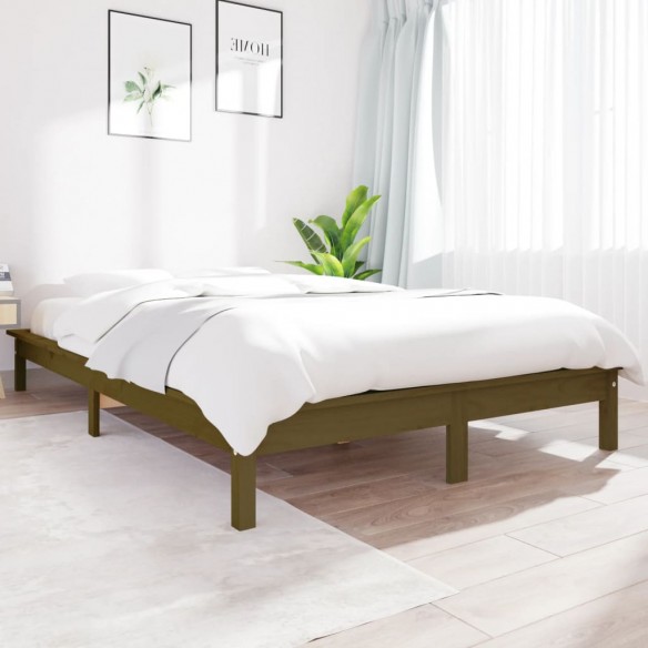 Lit Marron miel 150x200 cm Bois pin massif Très grand