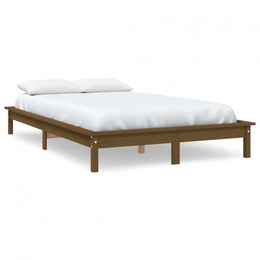 Lit Marron miel 150x200 cm Bois pin massif Très grand