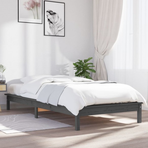 Lit Gris 90x200 cm Bois de pin massif