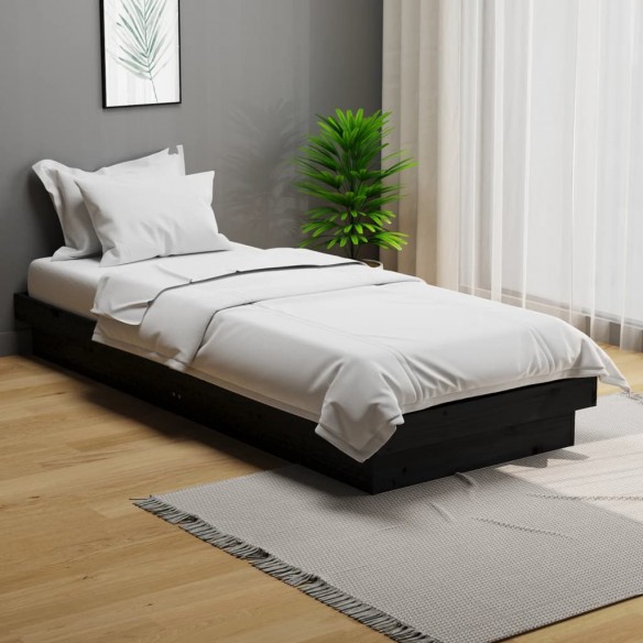 Lit Noir Bois massif 75x190 cm Petit simple