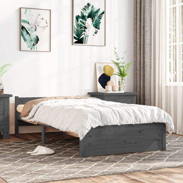 Lit Gris Bois massif 75x190 cm Petit simple