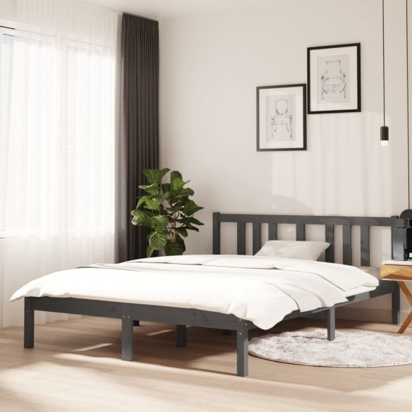 Lit Gris Bois massif 135x190 cm Double
