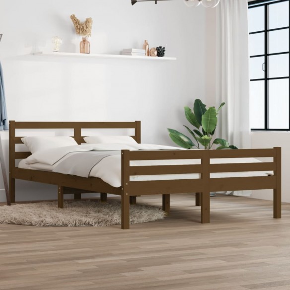 Lit Marron miel Bois massif 120x190 cm Petit Double