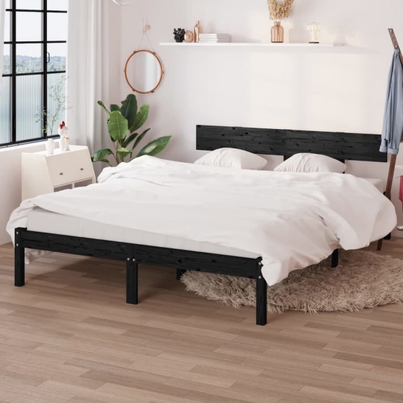 Lit Noir Bois de pin massif 120x190 cm UK petit double